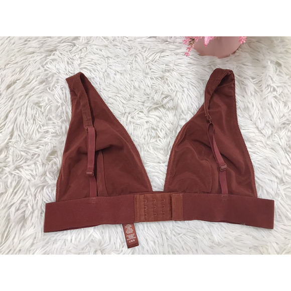 SKIMS Triangle Plunge Bralette Bone Brown Sz Large Ribbed Stretch Lounge Comfort - Picture 4 of 5